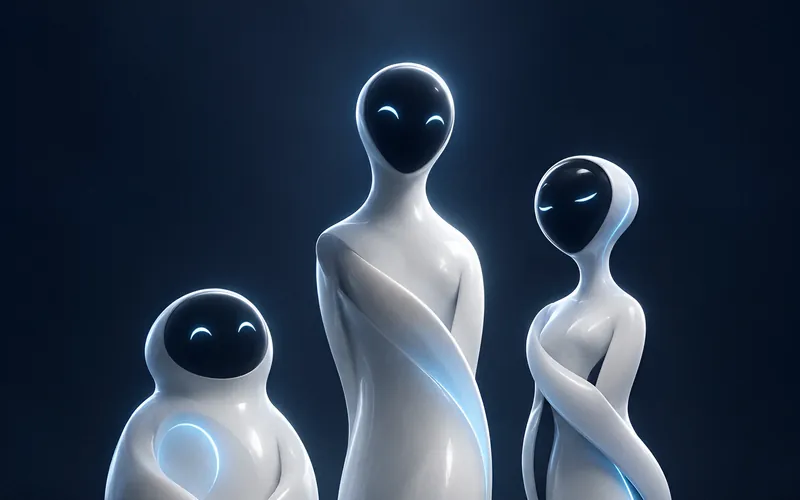 Three AXTRA figures with glowing blue lines