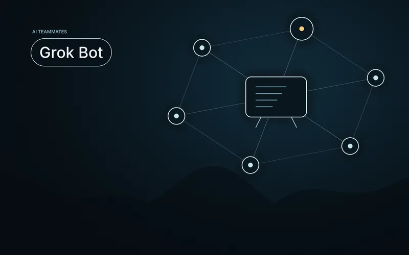 Illustration of Grok Bot, several agents connected to a shared computer