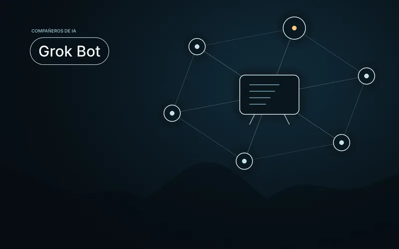 Ilustración de Grok Bot, varios agentes conectados a una computadora compartida